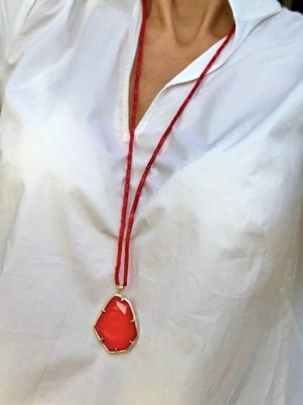 Vintage Kendra Scott Beatrix Long Pendant Necklace Red & Gold